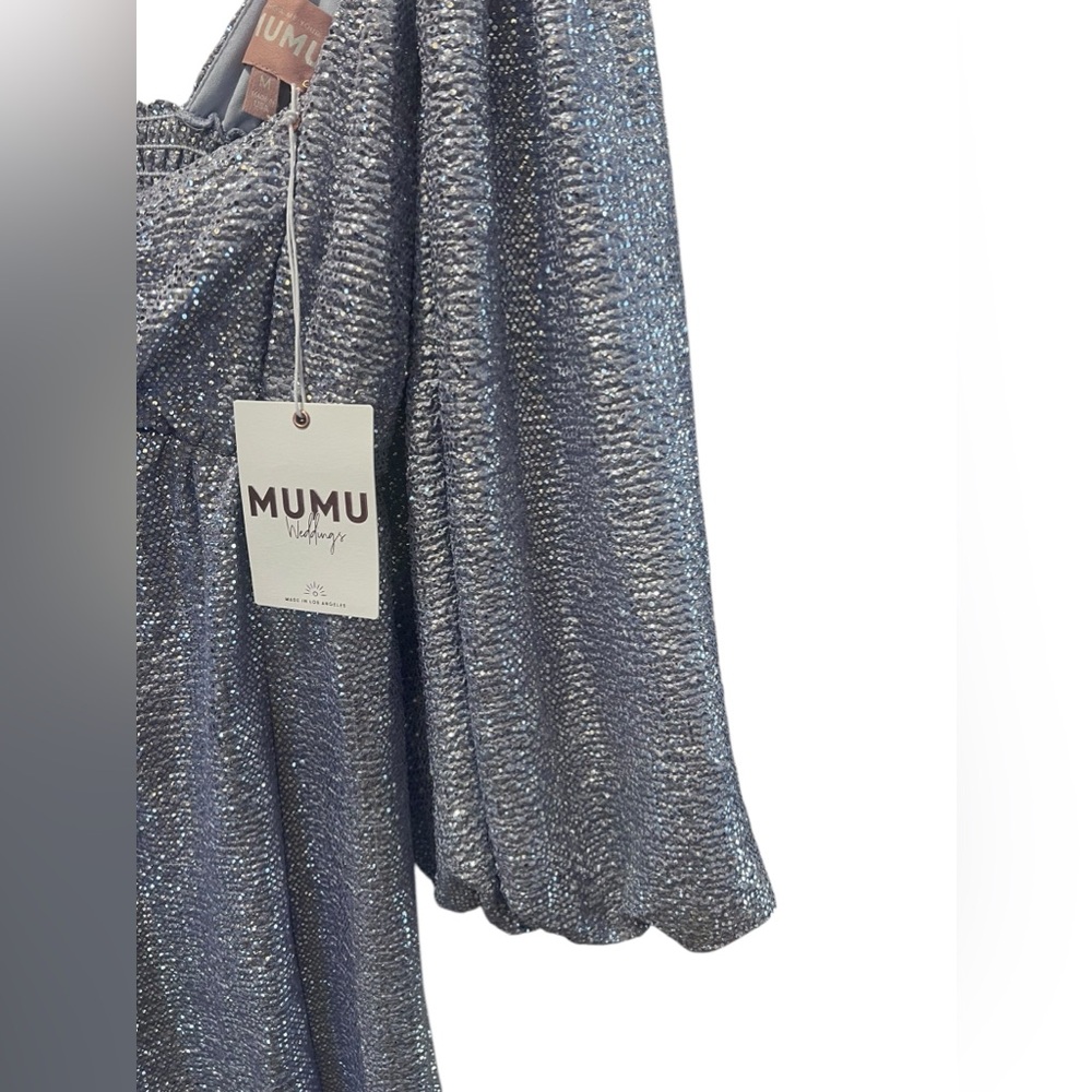 Show Me Your MuMu Shimmering Blue Midi Dress - Picture 3 of 8